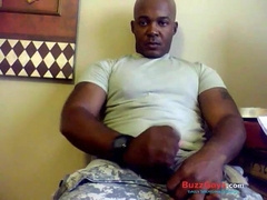 Beefy Black Soldier Jerks Off Cums 123