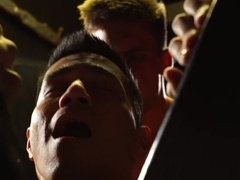 Chained male slave gets gagged and hard fucked by his master