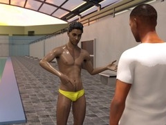 Gay sissy training with anal creampie in a public school setting