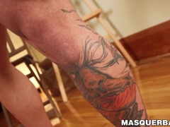 Bearded dude jerks off his massive hard cock