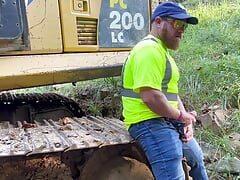 Trucker Dad plays with his cock while waiting for his next load