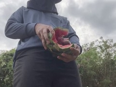 thai worker jacks off with watermelon