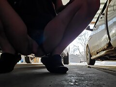 Submissive male getting horny in garage