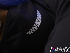 Horny femboy Angel Santana gives hung boyfriend a footjob until cumshot