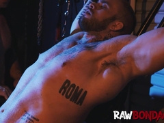 Roped up and helpless Devin Franco cumshot after punishment