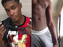 black twink shows off his long cut dick for web (52'')