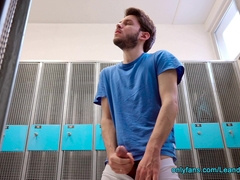 Risky public locker room jerk off