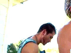 muscular model fellating on trunk