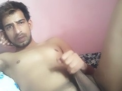 Intense stroking session of a strong man