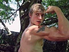 Dylan is stretching out before showing his muscles