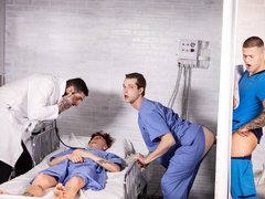 Naked twinks endure doctor's cock through the glory hole