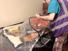 Submissive gay guy Strapskinks into bondage and breath control play