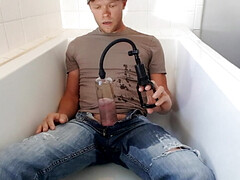 Pissing in a penis pump