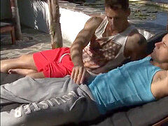 two otters pulverizing at the patio