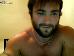 Bearded bear jerking his throbbing cock on webcam