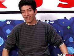 Cute twink strips after an interview to jerk off solo