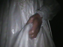 wet wedding gown outside