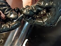 Pumping my little dick, sounding, latex gloves masturbarion and huge load