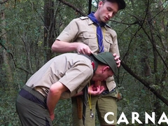 ScoutBoys Cole Blue barebacks Scout Ian along outdoor trail