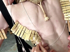 Skinny twink gets clamped during maledom experience with boyfriend and his grandpa