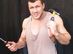 Sexy muscle hunk posing and jerking off