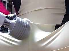 Cum in neck entry latex catsuit