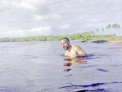 Bare and Stroking off inwards a Lagoon