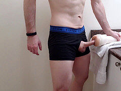 Pussy gripping cock, fit guy jerking off, destroying pussy