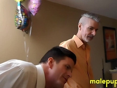 Jeff Drizzle wanks his cock while his stepdad Richard Lennox LICKS HIS EAR