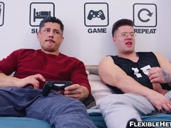 Rocky Vallarta and Clark Delgaty jerk off while playing video game