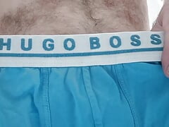 Pissing my blue Hugo Boss pants