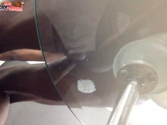 Slender fan of big toys gets pumped in public with a massive dildo