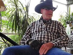 Cowboy dad pumps cock,and nips sitting on back porch