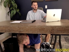 Threesome jock bareback sex party on the office table