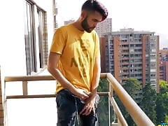 Jerking off my big uncut cock in the balcony did i get caught?