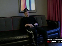 Good looking alt dude fingers his bum and jerks off solo