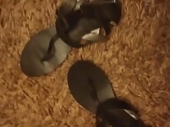 cum on black flats sandals