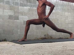 Hot Sexy Stud Does Naked Yoga Stretches In Public Yard