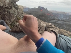 DUAL ERUPTION!! Jerking off while Seeing a Volcano in Iceland Explode