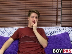 Hung cutie interviewed before he strips and masturbates