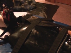 Bondage tails #2: Rubber Puppy Cock Electrified and Milked