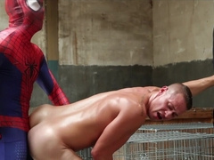 Spiderman cosplayer fucks a random guy's tight ass