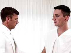 The apprentice moans from the hard cock of the master