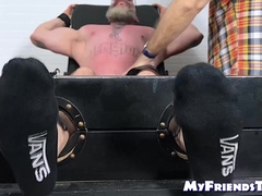 Restraining ticklish giant Rick S for a nonstop tickle