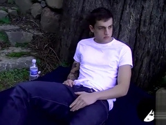 Adorable tattooed emo Chris Porter twink jerks off outdoor