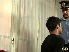 handcuffed latino facialized