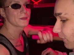 Wild bareback action at gay club dark room party with triple fun