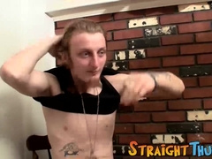 Long hair dude Billy Jerks his hard cock in front of camera