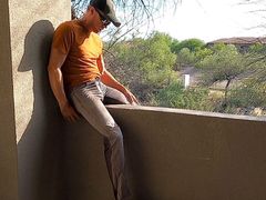 Piss and cum on a hotel balcony