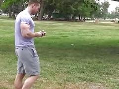 Jacked up gay dude picked up in the park and surprised by a big dick